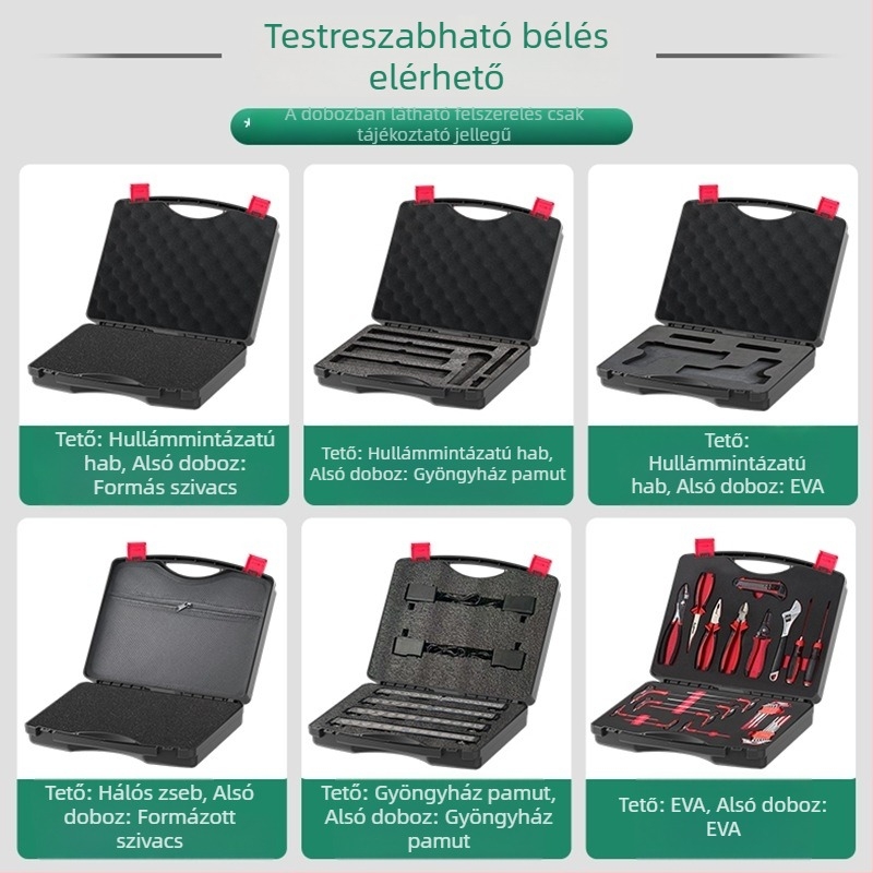 Műanyag, hordozható szerszámtároló autókarbantartáshoz és eszközök tárolásához