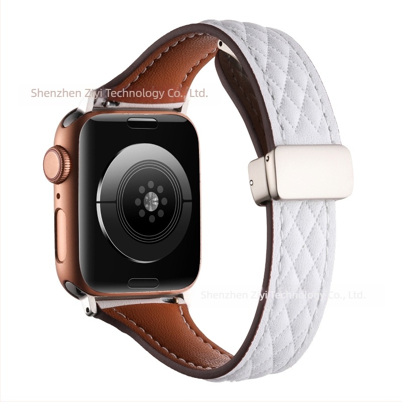 Bőr diamond mintás szíj Apple Watchhoz, kompatibil a Series 8 és 9 modelljeivel, 22 mm, mágneses csattal