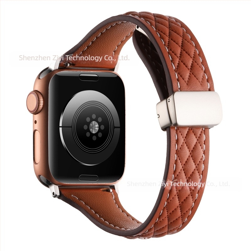 Bőr diamond mintás szíj Apple Watchhoz, kompatibil a Series 8 és 9 modelljeivel, 22 mm, mágneses csattal