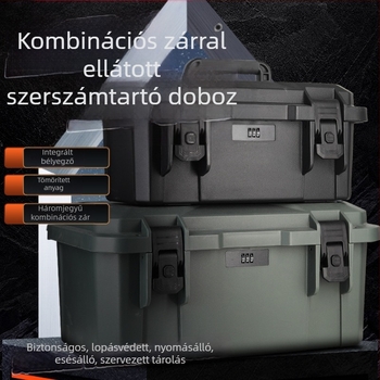 Műanyag szerszámos doboz zár és jelszó védelemmel, ütésálló, kétszintes tároló