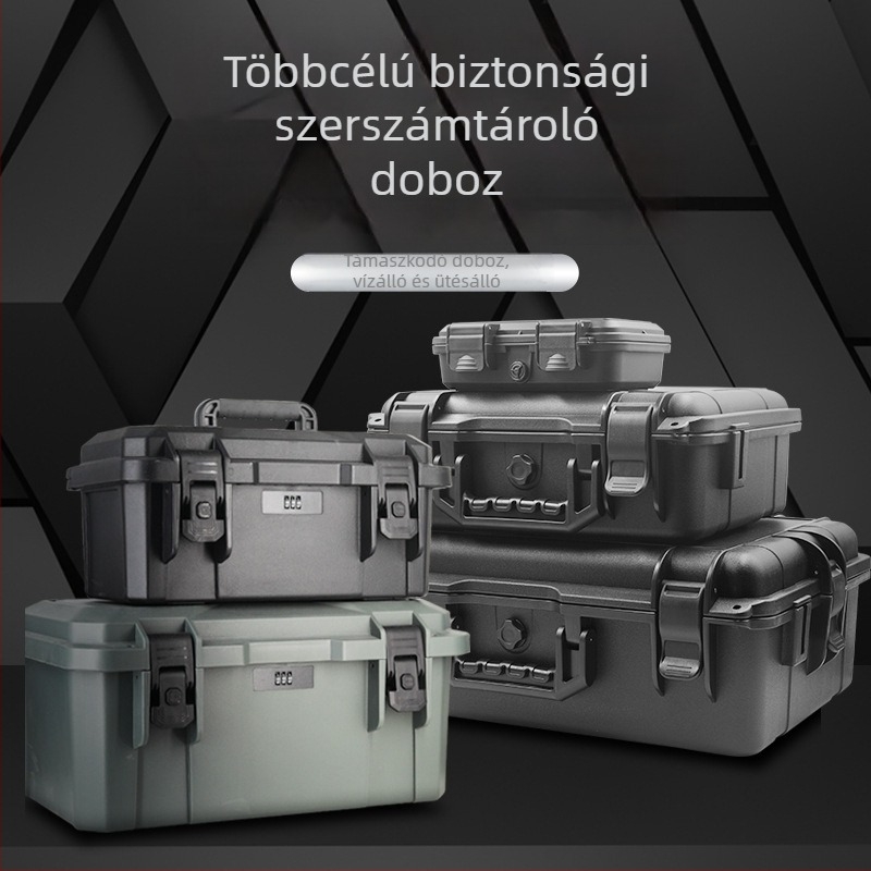 Műanyag szerszámos doboz zár és jelszó védelemmel, ütésálló, kétszintes tároló