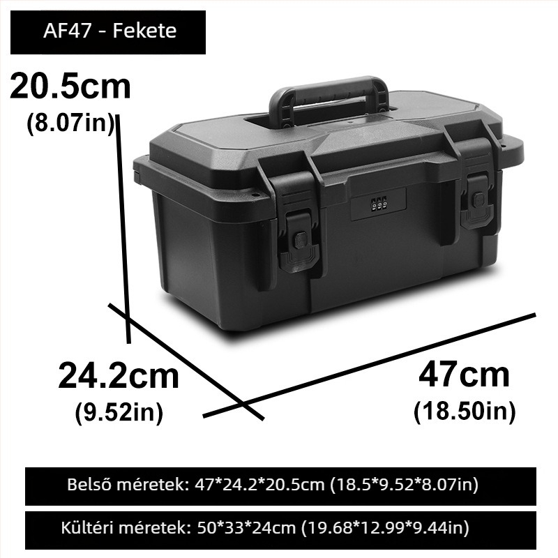 Műanyag szerszámos doboz zár és jelszó védelemmel, ütésálló, kétszintes tároló