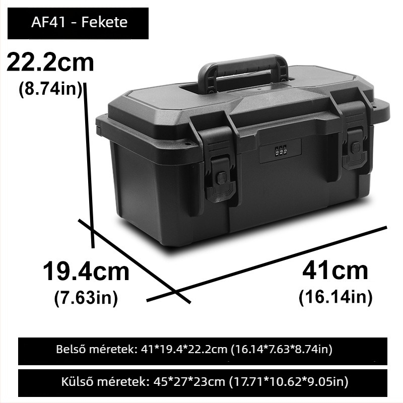 Műanyag szerszámos doboz zár és jelszó védelemmel, ütésálló, kétszintes tároló