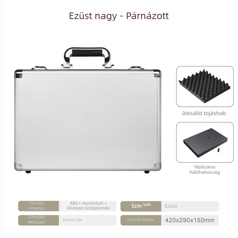 Alumíniumötvözetes szerszámtartó doboz, hordozható tárolódoboz, MDF+ABS külső, alumíniumötvözet keret