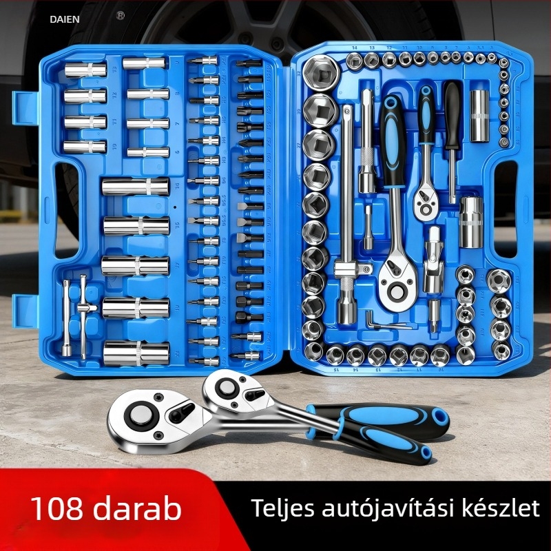 Autó javítási szerszámkészlet racsnis csavarkulccsal és dugókulcs-készlettel — szénacél, Dane Tools