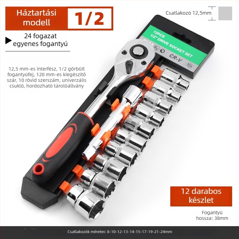 Autó javítási szerszámkészlet racsnis csavarkulccsal és dugókulcs-készlettel — szénacél, Dane Tools