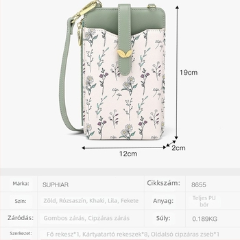 Suphiar PU bőr crossbody mobiltok kártyatartóval, függőleges négyzet alakú, városi minimalizmus