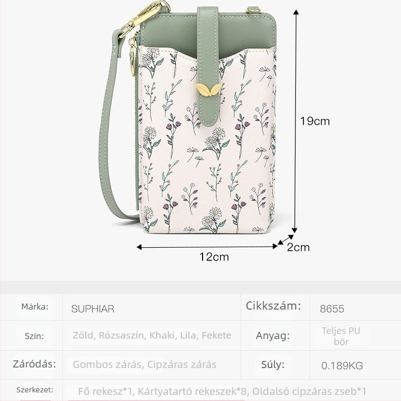 Suphiar PU bőr crossbody mobiltok kártyatartóval, függőleges négyzet alakú, városi minimalizmus