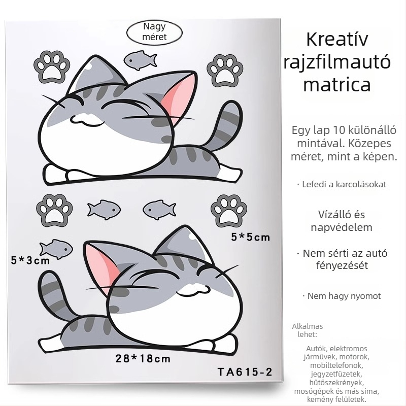 Autótest matricaszett kerékívhez és első/hátsó lökhárítóhoz, ragasztóval, testreszabható, rajzfilm mintázat