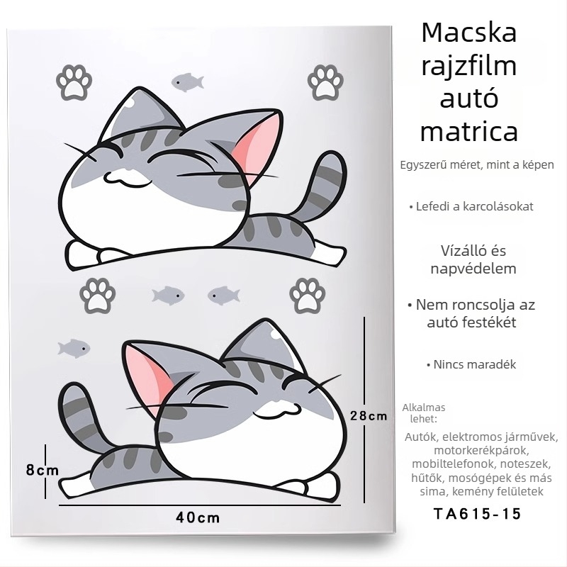 Autótest matricaszett kerékívhez és első/hátsó lökhárítóhoz, ragasztóval, testreszabható, rajzfilm mintázat