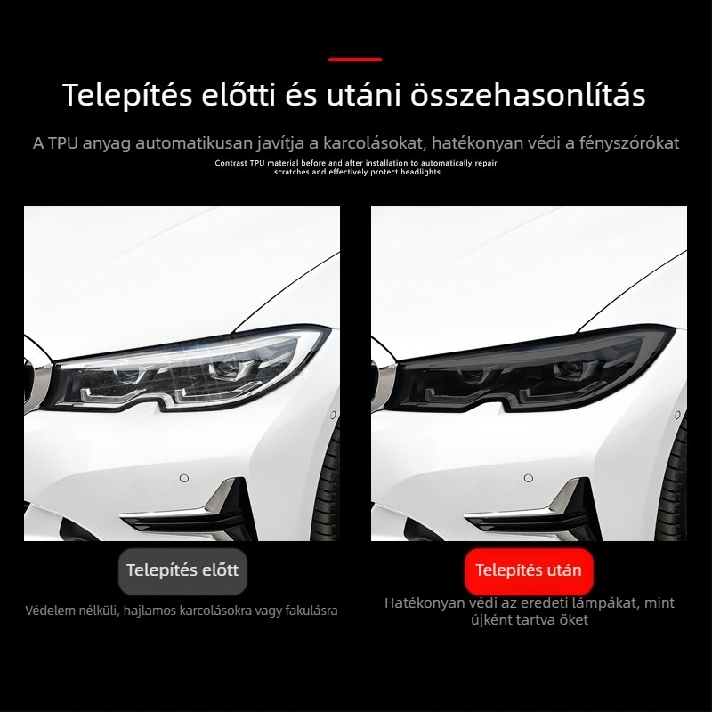 TPU autó fényfilm, átlátszó védőfólia, színváltó fólia, öntapadó felhelyezés
