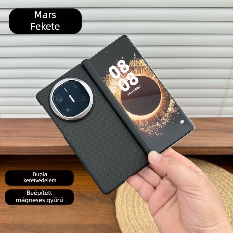 Huawei Mate X5-höz készült mágneses védőtok Kevlar mintázattal, X6 gyűjtemény, dupla középtengelyes csuklópánt, ultra vékony PC védőtok