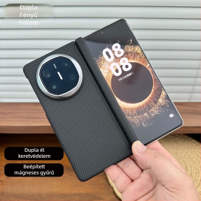 Huawei Mate X5-höz készült mágneses védőtok Kevlar mintázattal, X6 gyűjtemény, dupla középtengelyes csuklópánt, ultra vékony PC védőtok