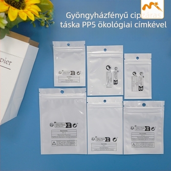 Gyöngyház CPP-filmes öntapadós csomagoló tasak – anti-szűkítő (megfojtás elleni) dizájn, ékszer- és ajándékcsomagoláshoz; Anyag: CPP-filmes; Zárás hossza: 5–20 cm