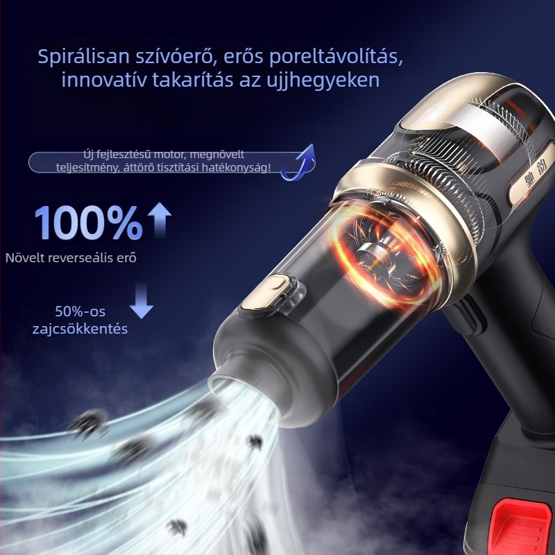 Vezeték nélküli autó porszívó – hordozható kézi modell erős szívással (20V, 120W, 20000 Pa, újratölthető, 5 m hosszú kábel)