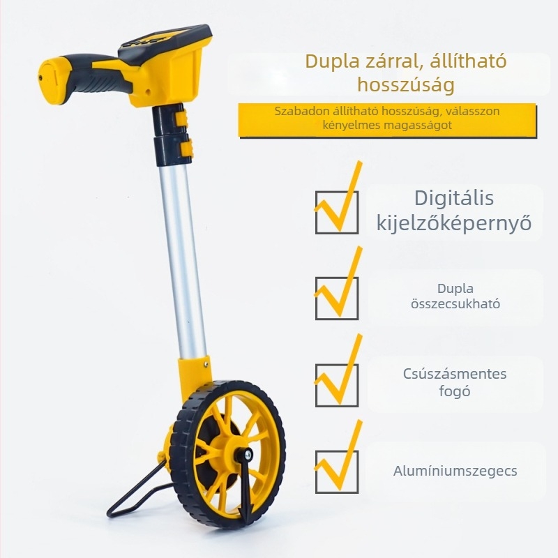 Mechanikus távolságmérő kerékkel, digitális kijelzővel, kézi működtetésű, kültéri méréshez