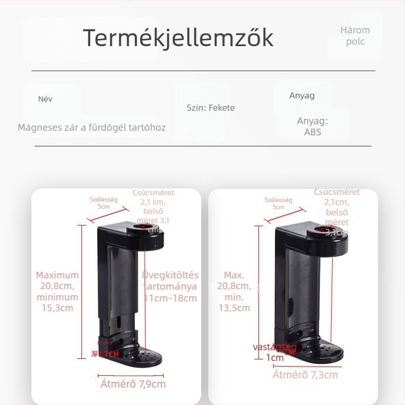 Oriental xindhi ABS univerzális tartó hotel sampon- és tusfürdőflakonokhoz, állítható akasztó, fúrás nélküli telepítés, modern minimalist stílus, tömeg 0,15 kg