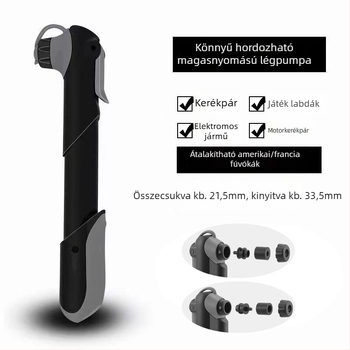 Mini hordozható kerékpárpumpa nyomásmérővel (Model 61, műanyag test)
