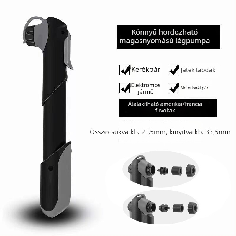 Mini hordozható kerékpárpumpa nyomásmérővel (Model 61, műanyag test)