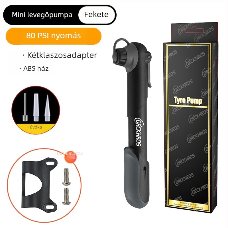 Mini hordozható kerékpárpumpa nyomásmérővel (Model 61, műanyag test)