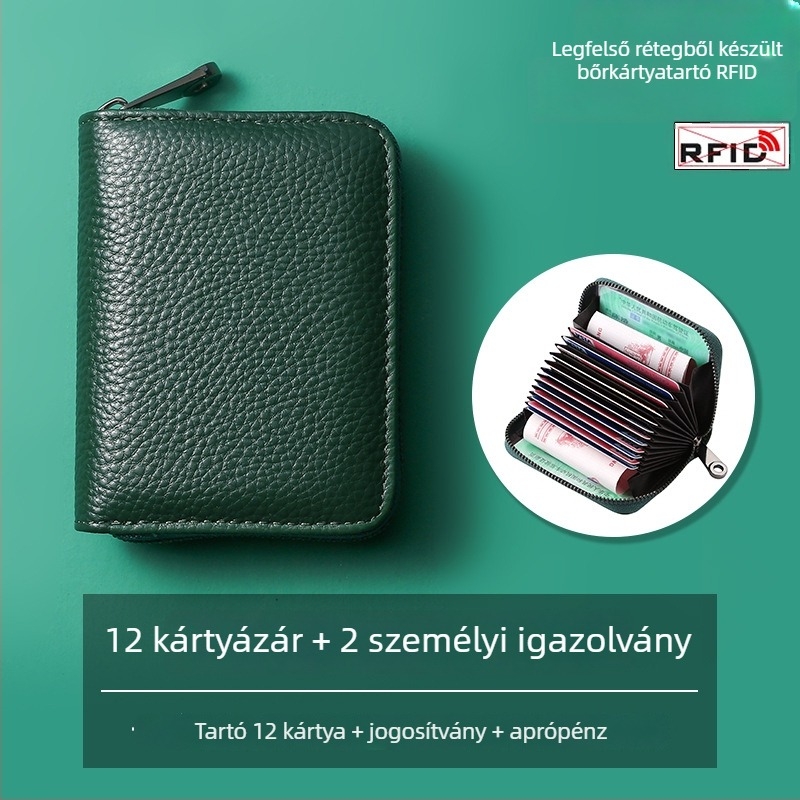Akordeon-stílusú kártyatartó – valódi bőr, első rétegű marhabőr, uniszex, városi stílus, poliészter bélés