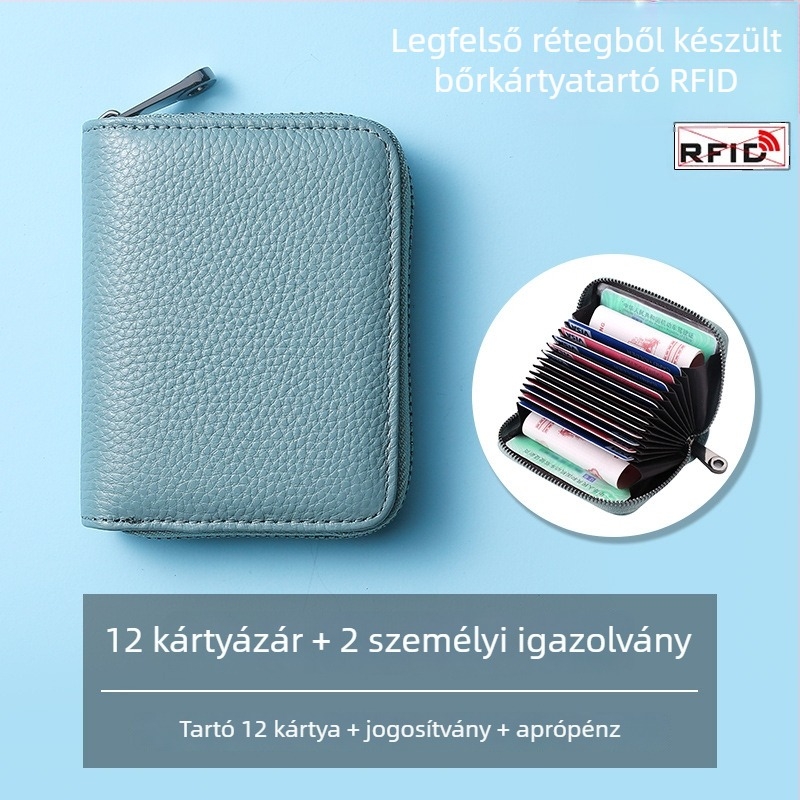 Akordeon-stílusú kártyatartó – valódi bőr, első rétegű marhabőr, uniszex, városi stílus, poliészter bélés