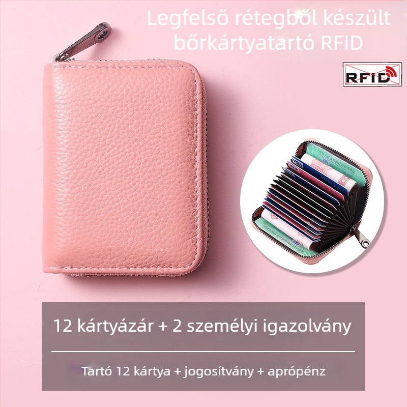 Akordeon-stílusú kártyatartó – valódi bőr, első rétegű marhabőr, uniszex, városi stílus, poliészter bélés