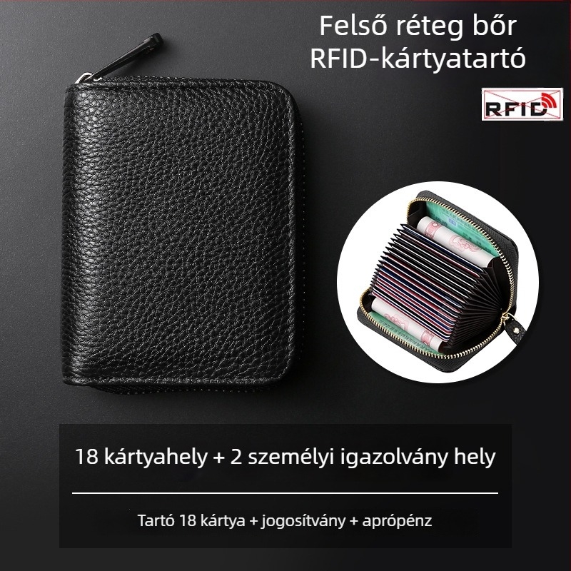 Akordeon-stílusú kártyatartó – valódi bőr, első rétegű marhabőr, uniszex, városi stílus, poliészter bélés