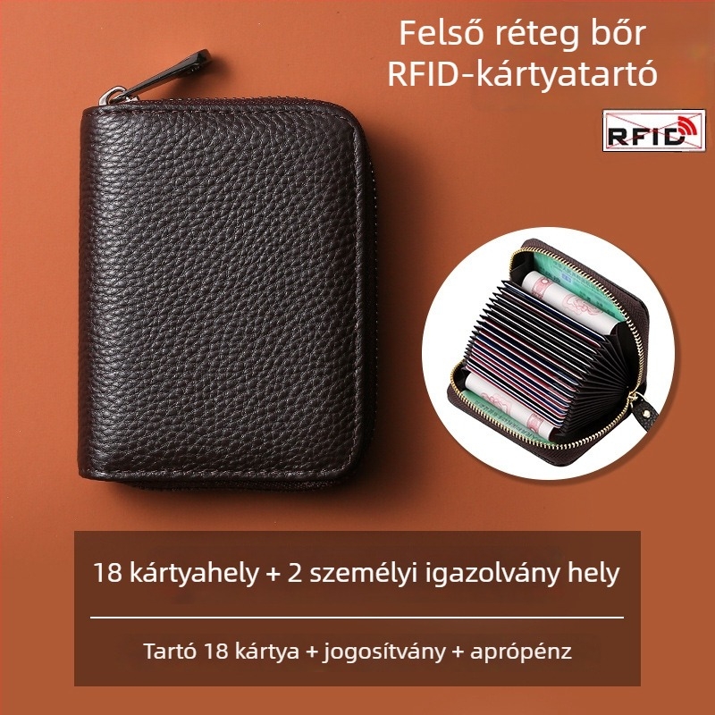Akordeon-stílusú kártyatartó – valódi bőr, első rétegű marhabőr, uniszex, városi stílus, poliészter bélés