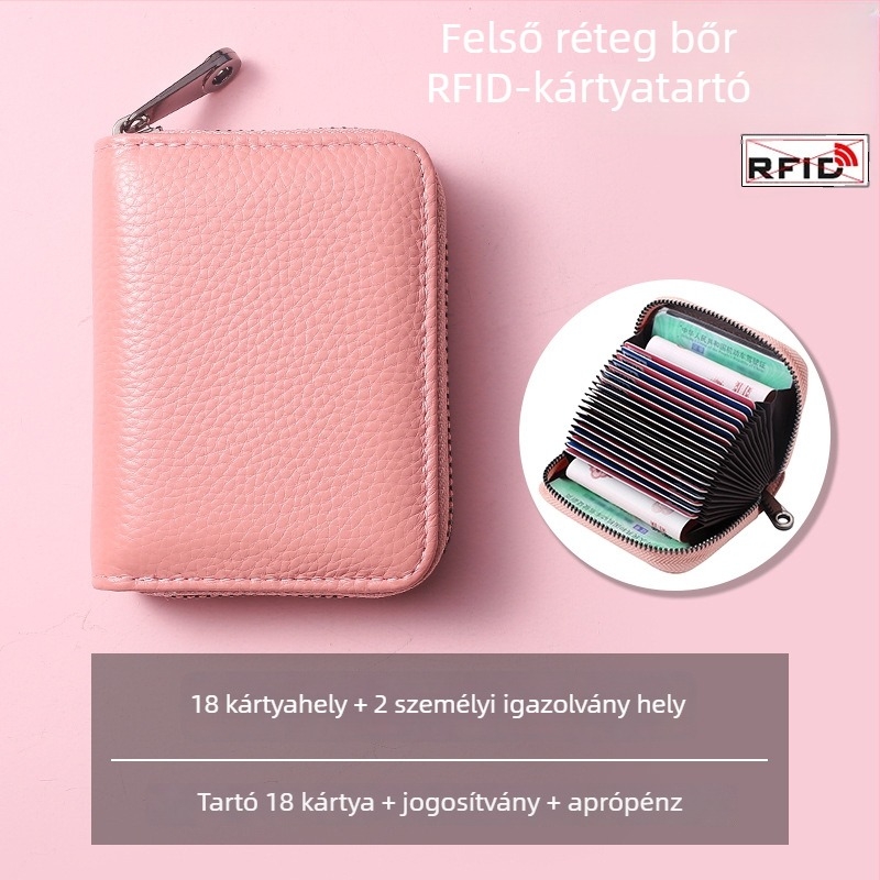 Akordeon-stílusú kártyatartó – valódi bőr, első rétegű marhabőr, uniszex, városi stílus, poliészter bélés