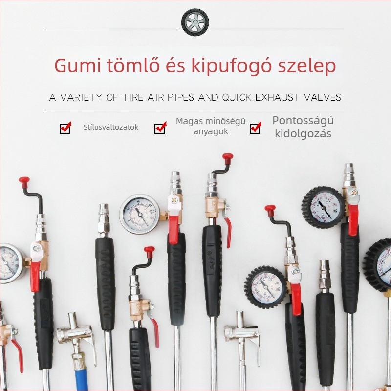 Kétfejű levegőcső a teherautó gumikhoz – gyors felfúvó eszköz manométerrel, Mussen Hall, auto javítás, 0,4 kg