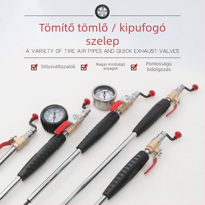 Kétfejű levegőcső a teherautó gumikhoz – gyors felfúvó eszköz manométerrel, Mussen Hall, auto javítás, 0,4 kg