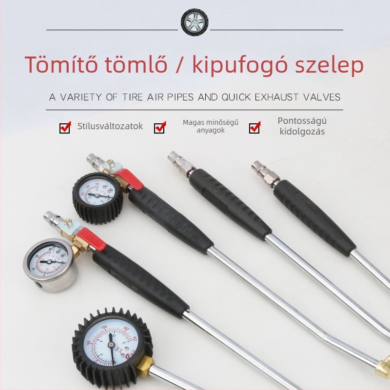 Kétfejű levegőcső a teherautó gumikhoz – gyors felfúvó eszköz manométerrel, Mussen Hall, auto javítás, 0,4 kg