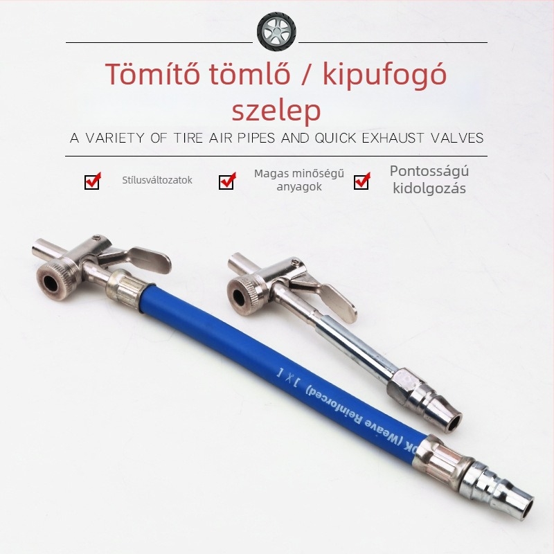 Kétfejű levegőcső a teherautó gumikhoz – gyors felfúvó eszköz manométerrel, Mussen Hall, auto javítás, 0,4 kg