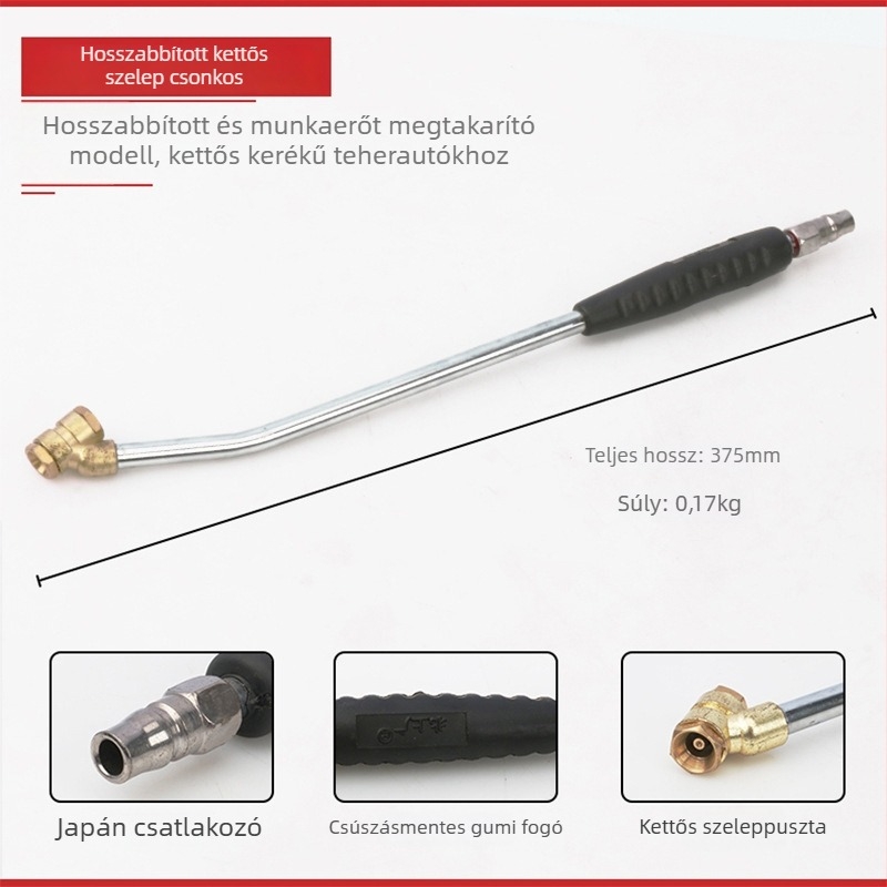 Kétfejű levegőcső a teherautó gumikhoz – gyors felfúvó eszköz manométerrel, Mussen Hall, auto javítás, 0,4 kg