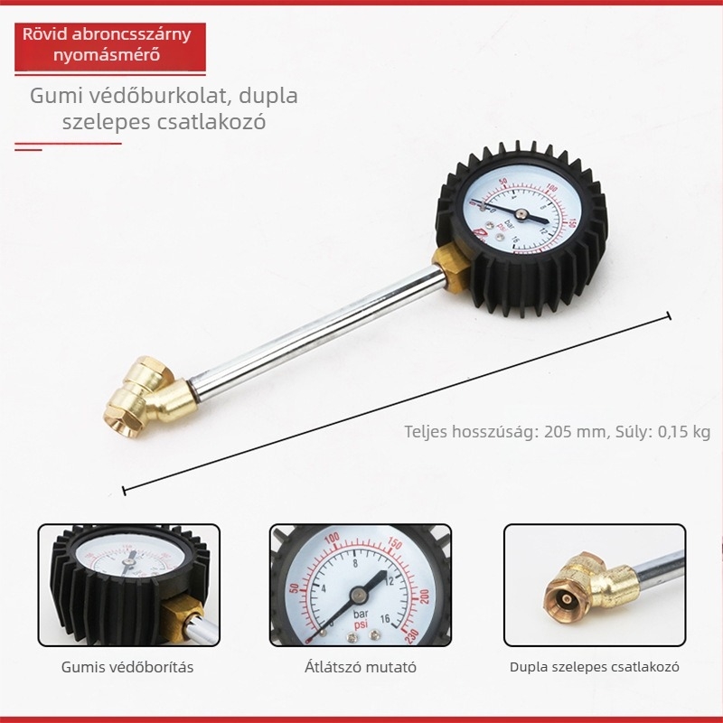 Kétfejű levegőcső a teherautó gumikhoz – gyors felfúvó eszköz manométerrel, Mussen Hall, auto javítás, 0,4 kg
