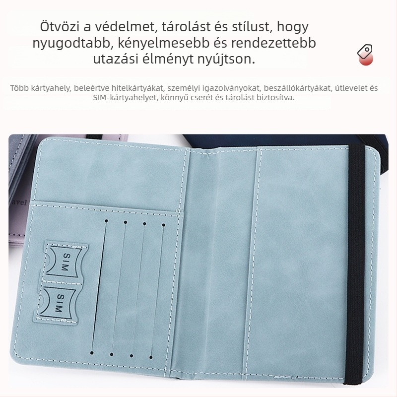 Útlevél tartó és dokumentum szervező - PU hordozható utazótáska SIM-kártya rekesszel, uniszex, kopásálló