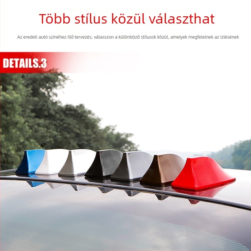 Cápafejes autóantenna rádióhoz; Szerelés: ragasztós; Feszültség: 12V; Áram: 12A; Élettartam: 999999