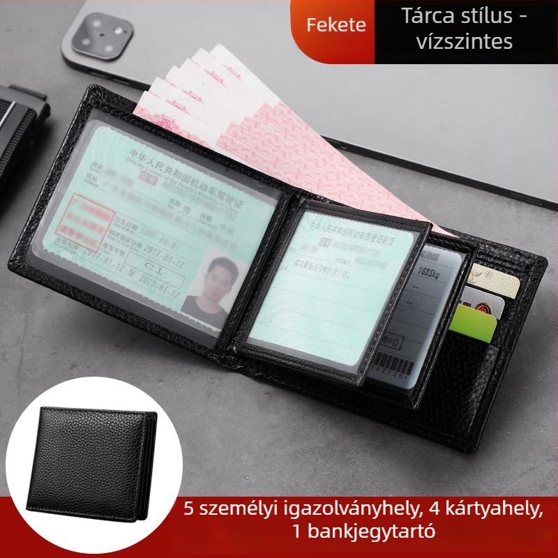 Valódi bőr jogosítvány- és dokumentumtartó – uniszex, útlevél- és kártyatartó zseb, poliészter bélés