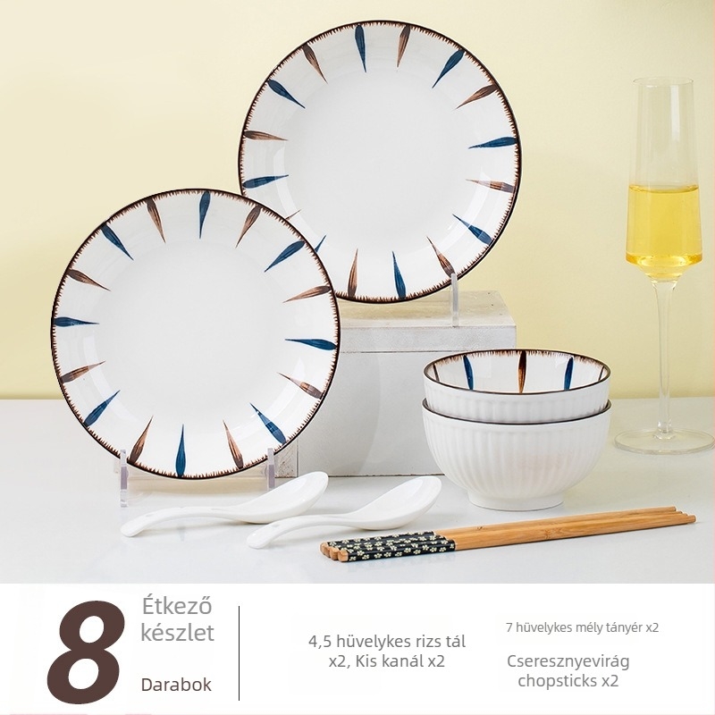 Porcelán étkészlet csíkos mintával, underglaze felülettel, kör alakú, mikrohullámú sütőben használható