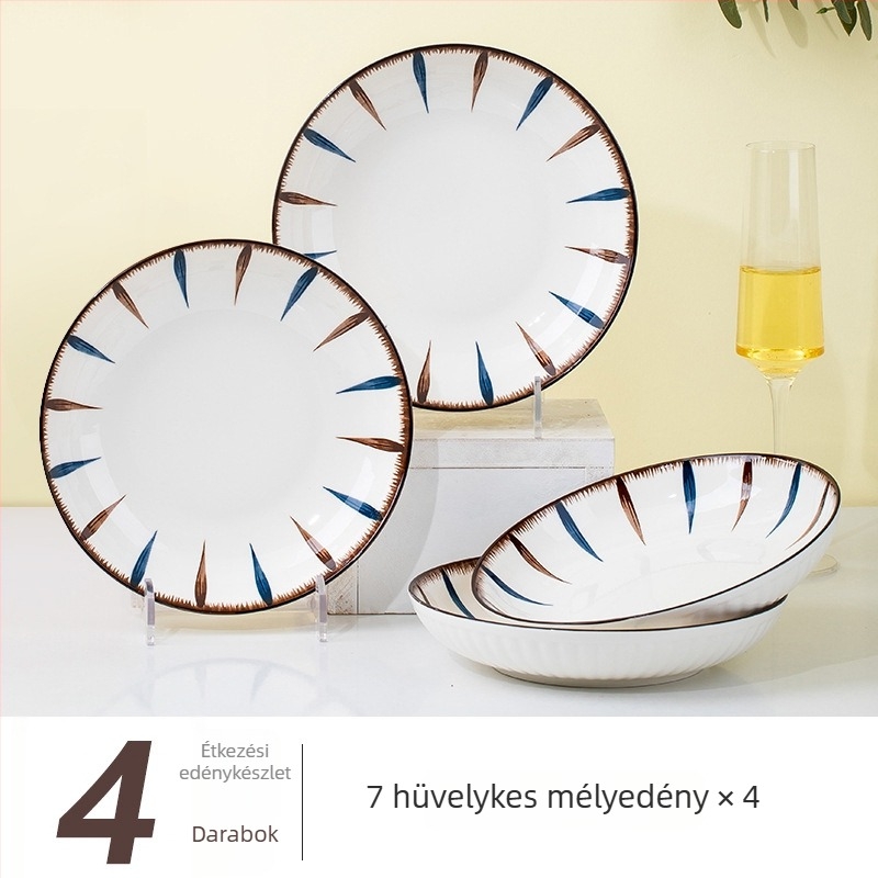 Porcelán étkészlet csíkos mintával, underglaze felülettel, kör alakú, mikrohullámú sütőben használható