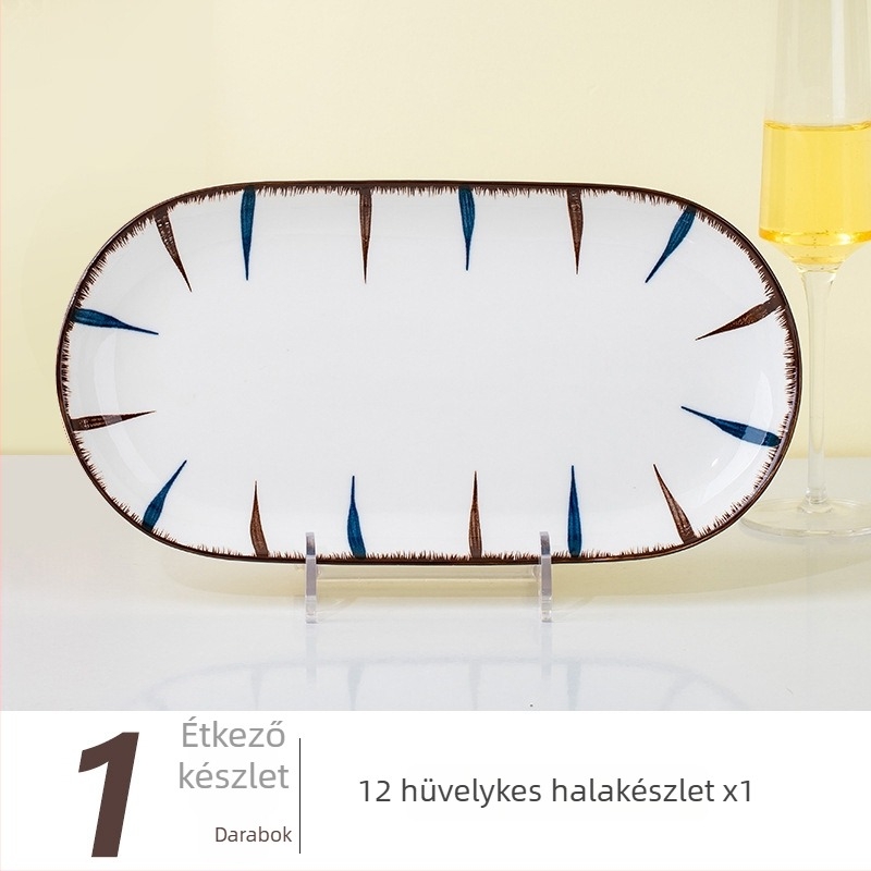 Porcelán étkészlet csíkos mintával, underglaze felülettel, kör alakú, mikrohullámú sütőben használható