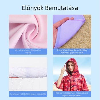 Mikroszálas kapucnis poncsó fürdőköntös, gyorsan száradó, 150D szál, 500 g+ tömeg, testreszabás elérhető