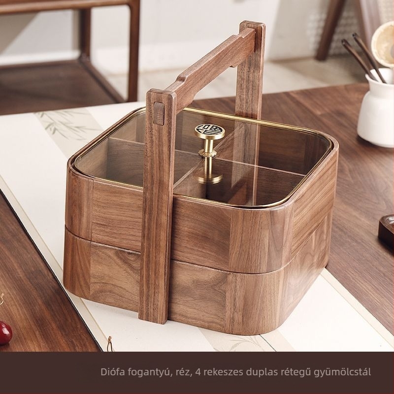 Fa gyümölcstál modern minimalista stílusban, kockás mintával, 2025-ben debütált.