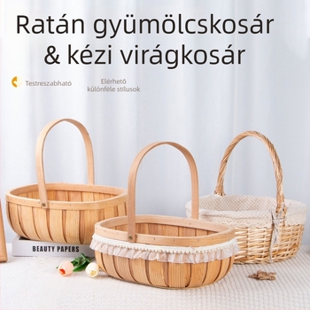 Rattan szövésű hordozható gyümölcskosár – modern minimalista stílus, otthoni tároláshoz
