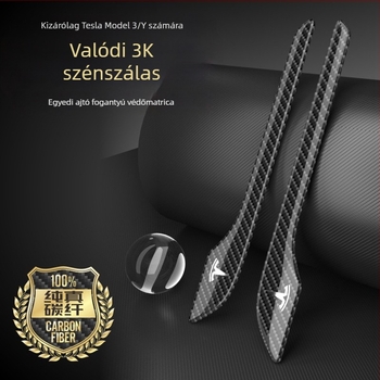 Tesla Model 3/Y ajtókilincs védőmatrica, szénszálas anyag, testreszabható fém logó, karcolások elleni védelem