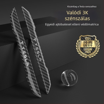 Tesla Model 3/Y ajtókilincs védőmatrica, szénszálas anyag, testreszabható fém logó, karcolások elleni védelem