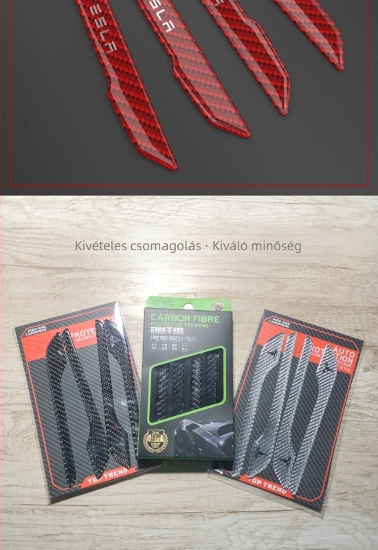 Tesla Model 3/Y ajtókilincs védőmatrica, szénszálas anyag, testreszabható fém logó, karcolások elleni védelem
