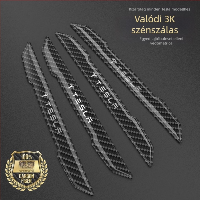 Tesla Model 3/Y ajtókilincs védőmatrica, szénszálas anyag, testreszabható fém logó, karcolások elleni védelem