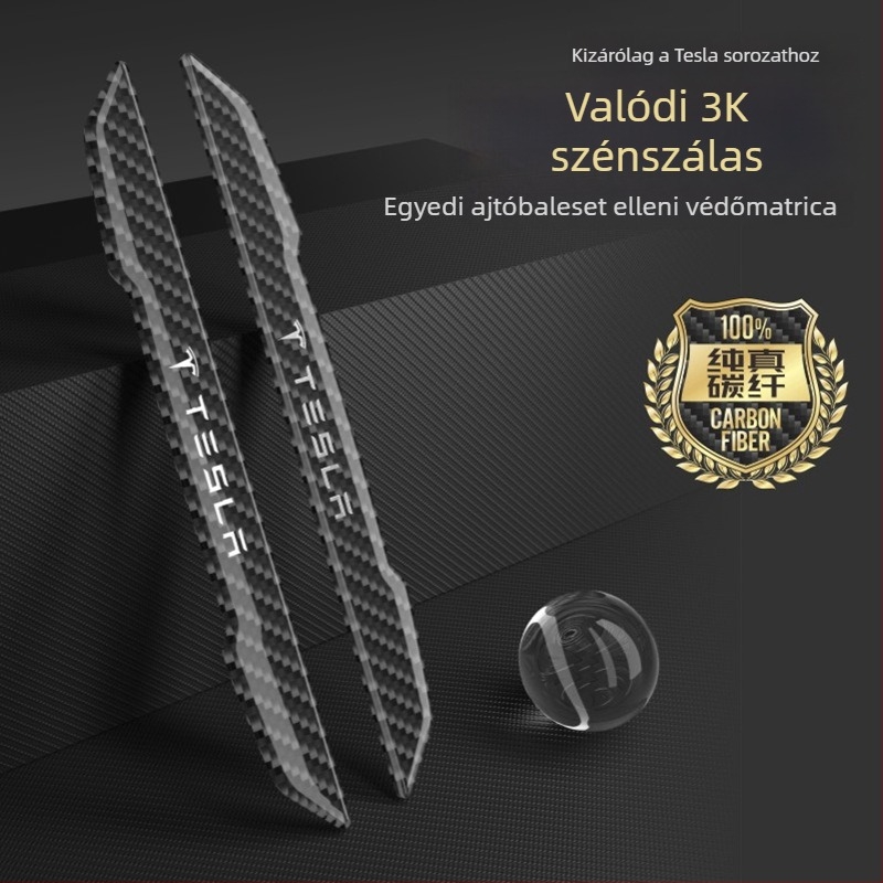 Tesla Model 3/Y ajtókilincs védőmatrica, szénszálas anyag, testreszabható fém logó, karcolások elleni védelem